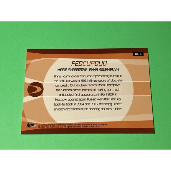 2007 Ace Authentic Maria Sharapova Anna Kournikova Fed Cup Duo #DC-1 Tennis - Picture 2 of 2